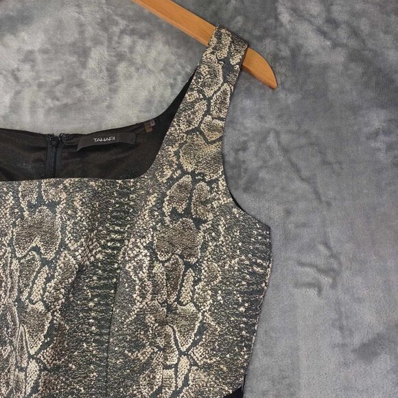 Tahari Women's 10 Black Baddie Snake Print Vintage Sheath‎ Belted Cocktail Dress - Picture 7 of 12